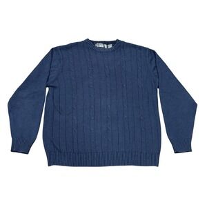 Oscar De La Renta Mens Cable Knit Sweater Fisherman Preppy Blue XXL Old Money